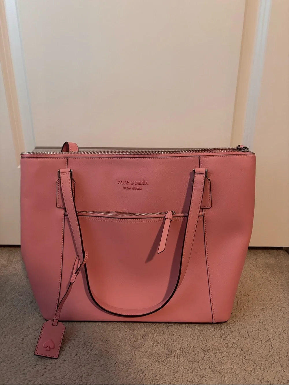 kate spade Pink Leather Tote with Front Zip Pocket